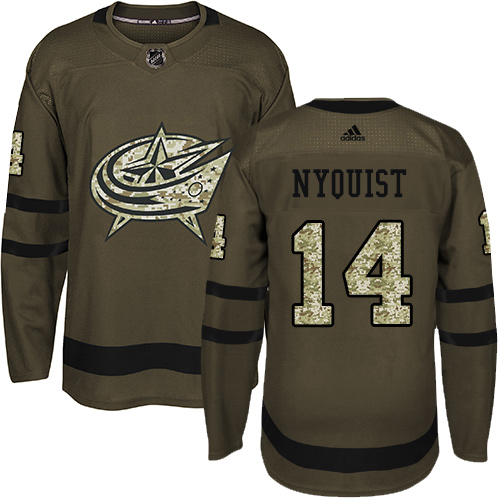 Adidas Blue Jackets #14 Gustav Nyquist Green Salute to Service Stitched NHL Jersey